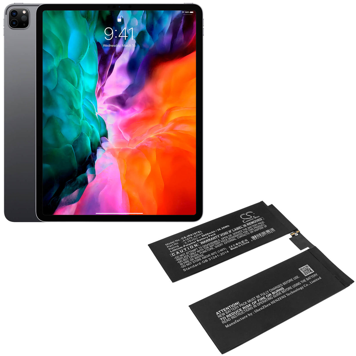3.76V, Li-Polymer, 9650mAh, Tablet battery fits Apple, A1876, A1876, A1895, 36.28Wh Tablet Cameron Sino Technology Limited