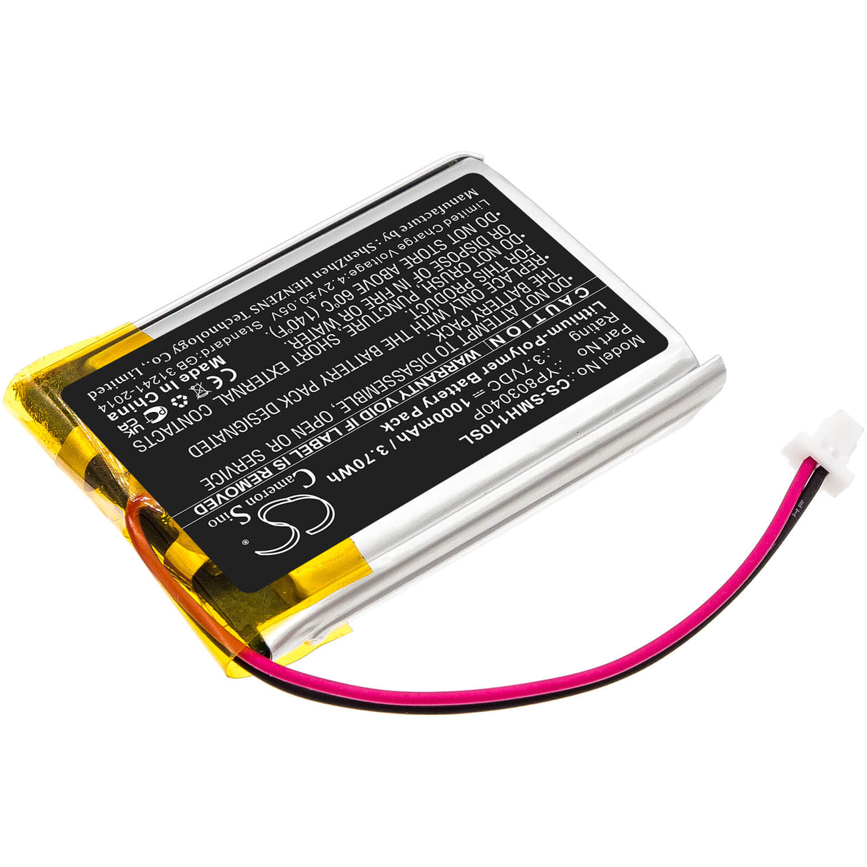 3.7V, Li-Polymer, 1000mAh, Headset battery fits Sena, Yp803040p, 10c, 10c Pro, 3.7Wh Wireless Headset Cameron Sino Technology Limited