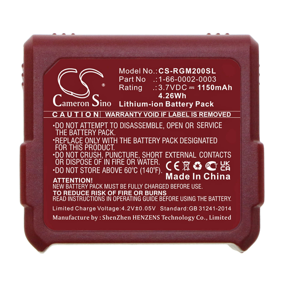 Batterie de scanner de codes-barres Li-ion 3,7v, 1150mah, adaptée à Rgis, Guia Rm2, 4,26wh Barcode Scanner Cameron Sino Technology Limited