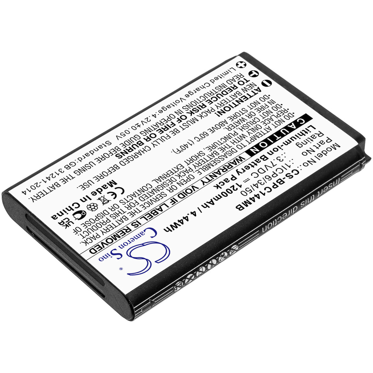 3,7v, 1200mah, Batterie Li-ion pour Babyphone compatible avec Babymoov, écran tactile A014407, 4,44wh BabyPhone Cameron Sino Technology Limited