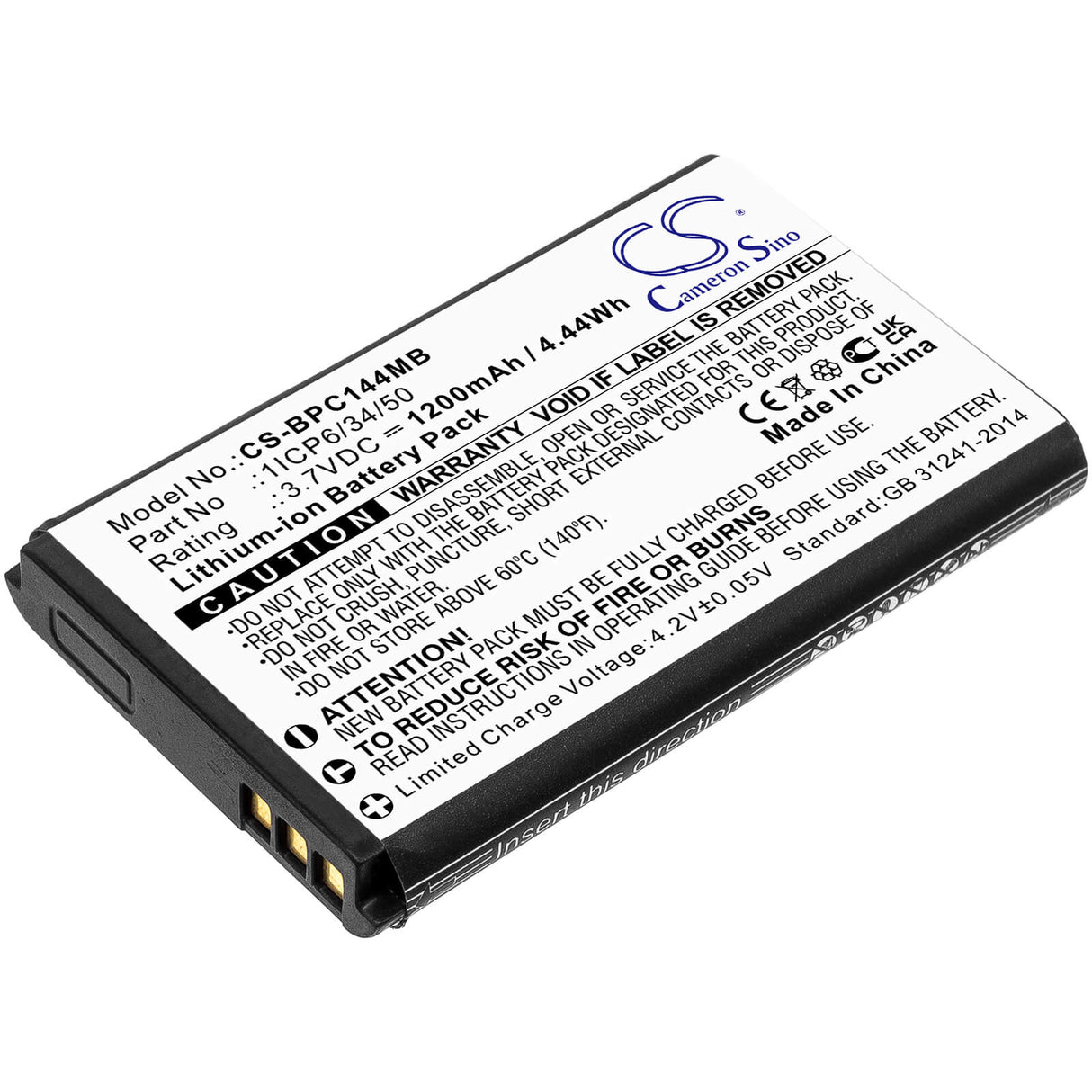 3,7v, 1200mah, Batterie Li-ion pour Babyphone compatible avec Babymoov, écran tactile A014407, 4,44wh BabyPhone Cameron Sino Technology Limited