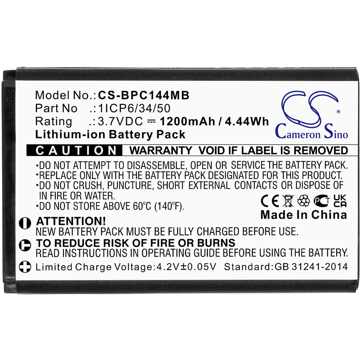 3,7v, 1200mah, Batterie Li-ion pour Babyphone compatible avec Babymoov, écran tactile A014407, 4,44wh BabyPhone Cameron Sino Technology Limited