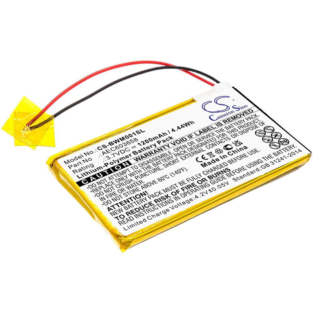 3.7v, 1200mah, Li-polymer Equipment Battery Fit's Bw, Gasalert Micro Clip Xl, Mcxl-mpcb1, 4.44wh Equipment, Survey, Test Cameron Sino Technology Limited