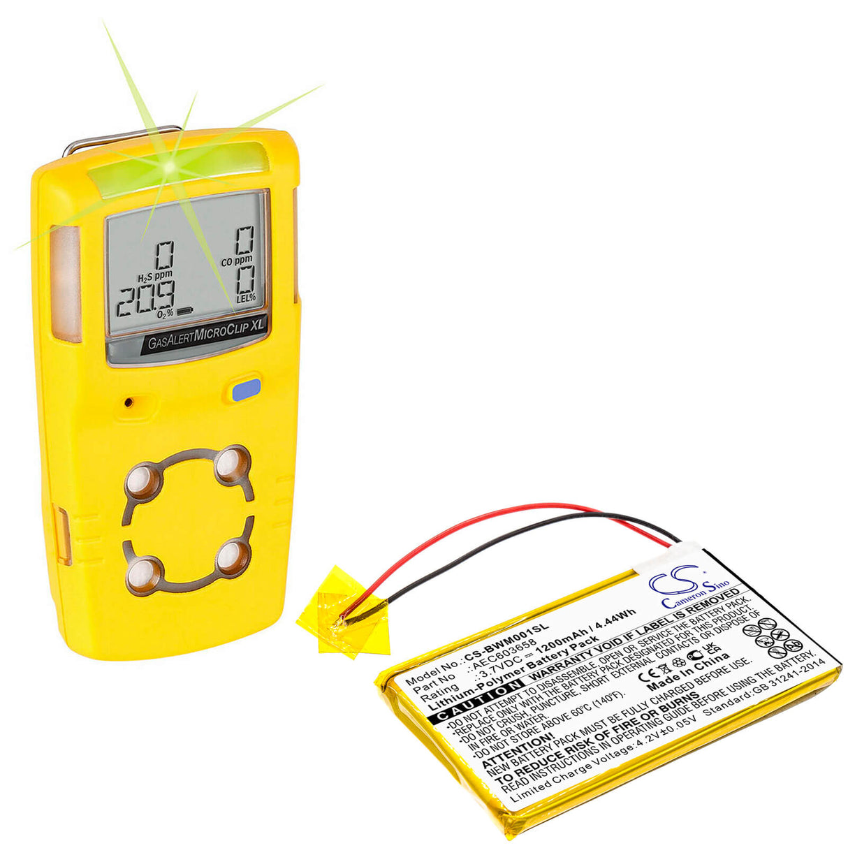 3.7v, 1200mah, Li-polymer Equipment Battery Fit's Bw, Gasalert Micro Clip Xl, Mcxl-mpcb1, 4.44wh Equipment, Survey, Test Cameron Sino Technology Limited