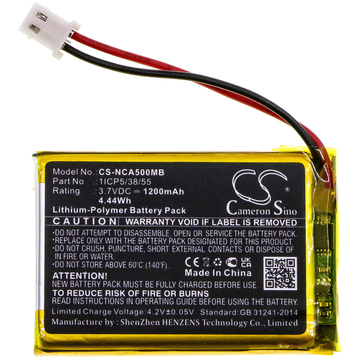 3.7v, 1200mah, Li-polymer Babyphone Battery Fits Nuk, Eco Control Audio 500, 530d+, 4.44wh BabyPhone Cameron Sino Technology Limited