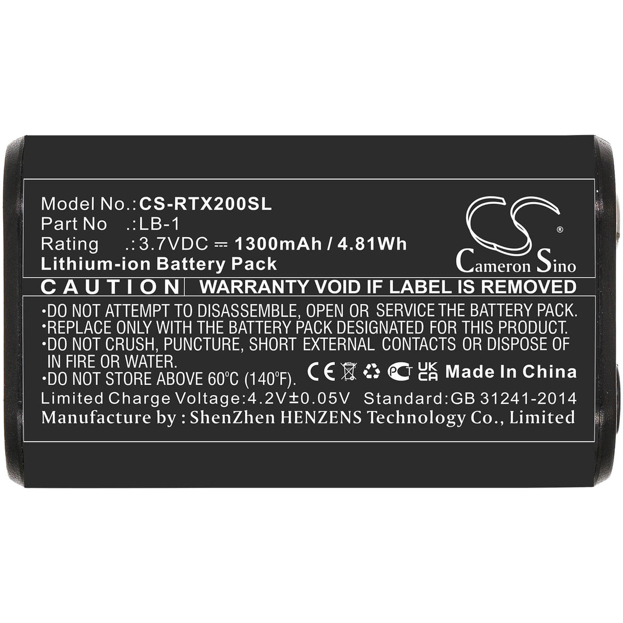 3.7V, Li-ion, 1300mAh, Batterie de microphone compatible avec Rode, Lb-1, Performer Tx-m2, Videomic Pro+, 4.81Wh Microphone Cameron Sino Technology Limited