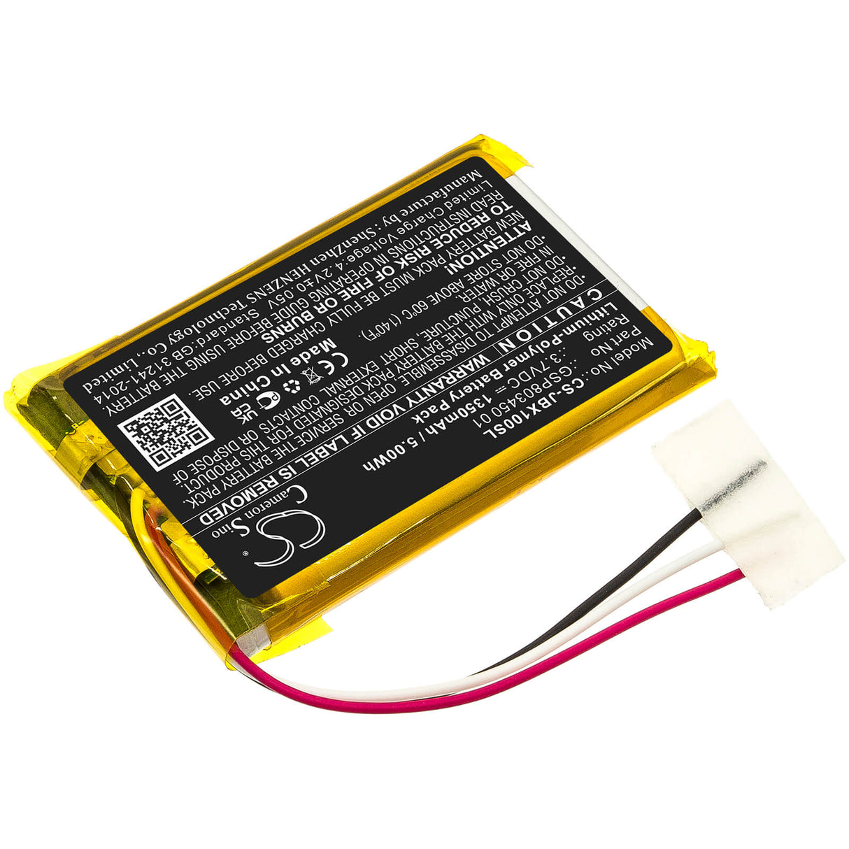 3.7V, Li-Polymer, 1350mAh, Headset battery fits Jbl, Gsp803450 01, Free Charging Case, Free X Tws Charging Case, 5Wh Wireless Headset Cameron Sino Technology Limited