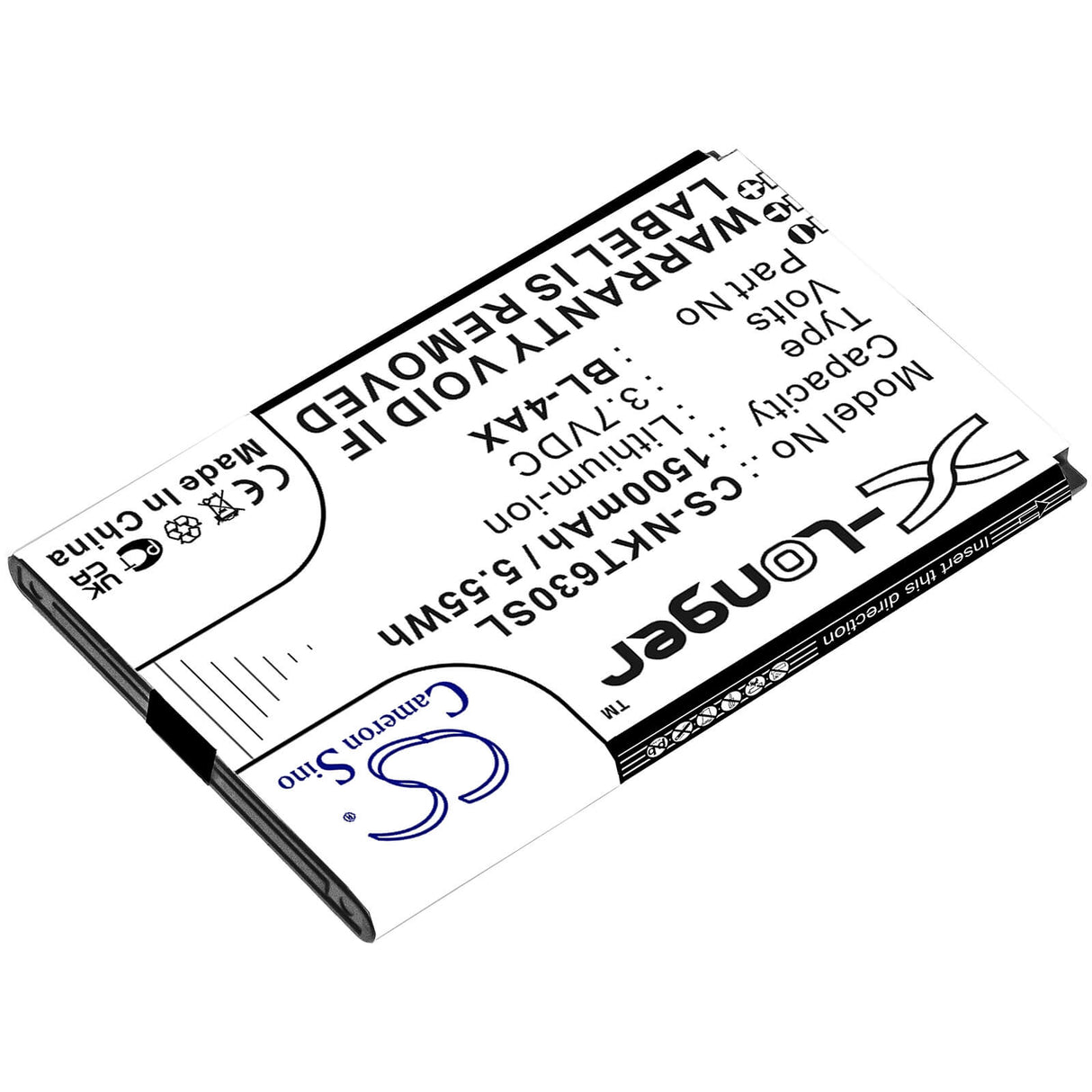 3.7V, Li-ion, 1500mAh, SmartPhone battery fits Nokia, Bl-4ax, 6300 4g, 8000 4g, 5.55Wh Mobile, SmartPhone Cameron Sino Technology Limited (Smartphone)
