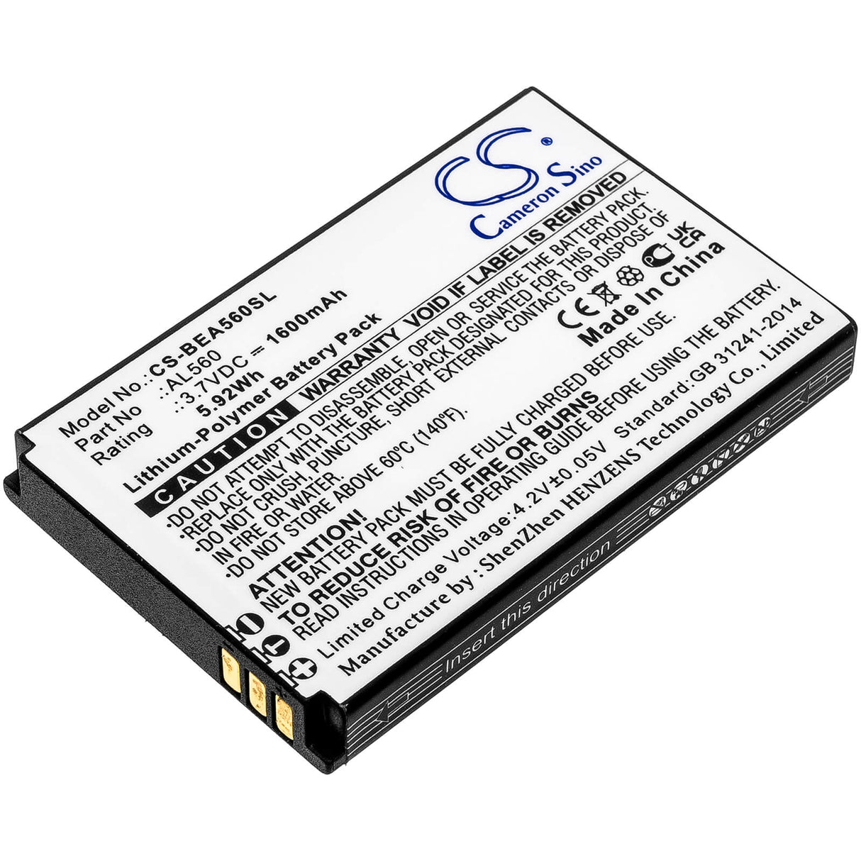 3.7V, Li-Polymer, 1600mAh, SmartPhone battery fits Bea-fon, Al560, Al560, 5.92Wh Mobile, SmartPhone Cameron Sino Technology Limited (Smartphone)