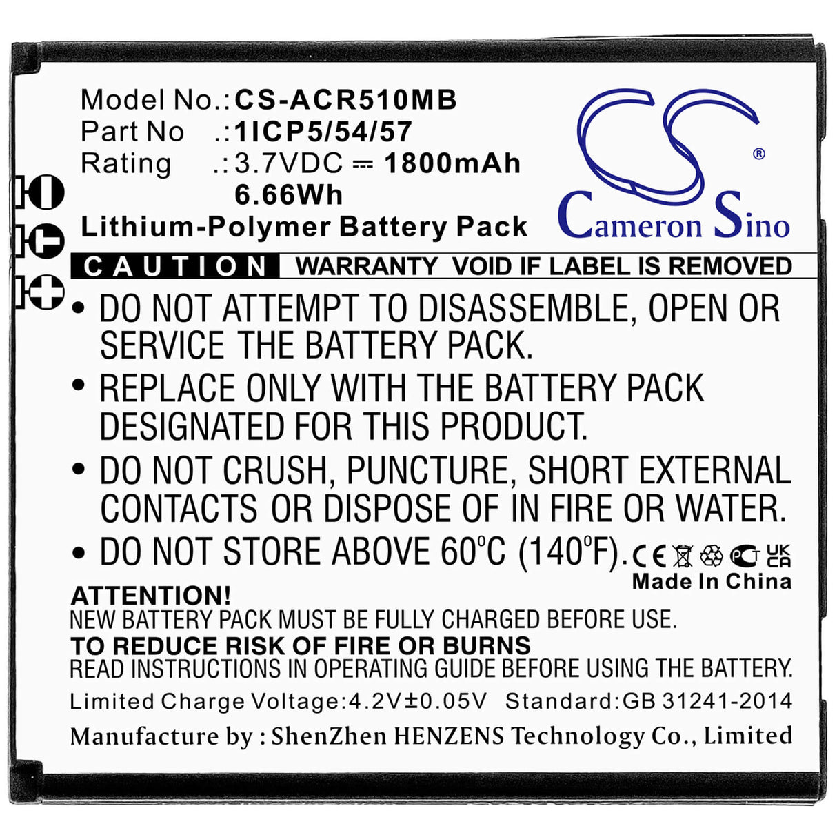 3.7v, 1800mah, Li-polymer Babyphone Battery Fits Angelcare, Ac310, Ac315, Ac417, 6.66wh BabyPhone Cameron Sino Technology Limited