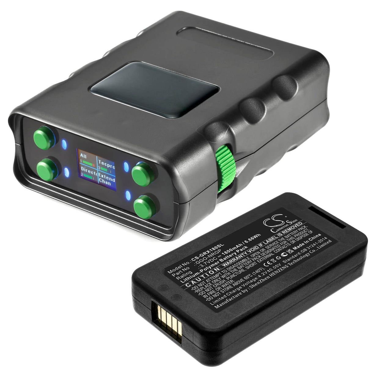 3.7v, 1800mah, Batterie Li-polymère pour système de moniteur de scène compatible avec Green-go, Wbpx Wireless Beltpack, 6.66wh Système de moniteur de scène Cameron Sino Technology Limited