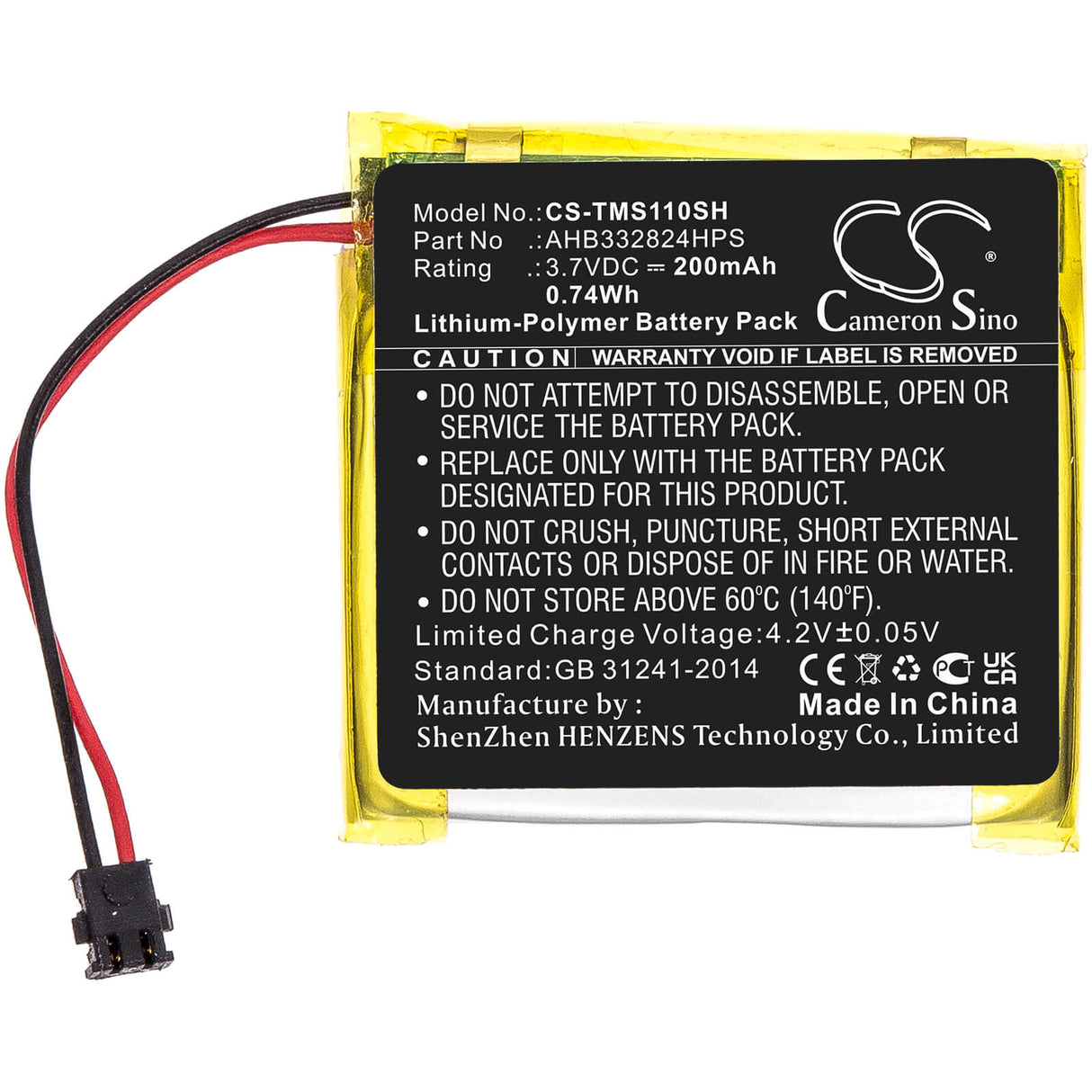 3.7V, Li-Polymer, 200mAh, Smartwatch battery fits Tomtom, Ahb332824hps, Spark Cardio + Music Gps, Spark Cardio 2 + Music Gps, 0.74Wh Smartwatch Cameron Sino Technology Limited