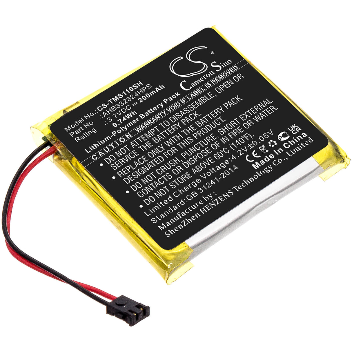 3.7V, Li-Polymer, 200mAh, Smartwatch battery fits Tomtom, Ahb332824hps, Spark Cardio + Music Gps, Spark Cardio 2 + Music Gps, 0.74Wh Smartwatch Cameron Sino Technology Limited