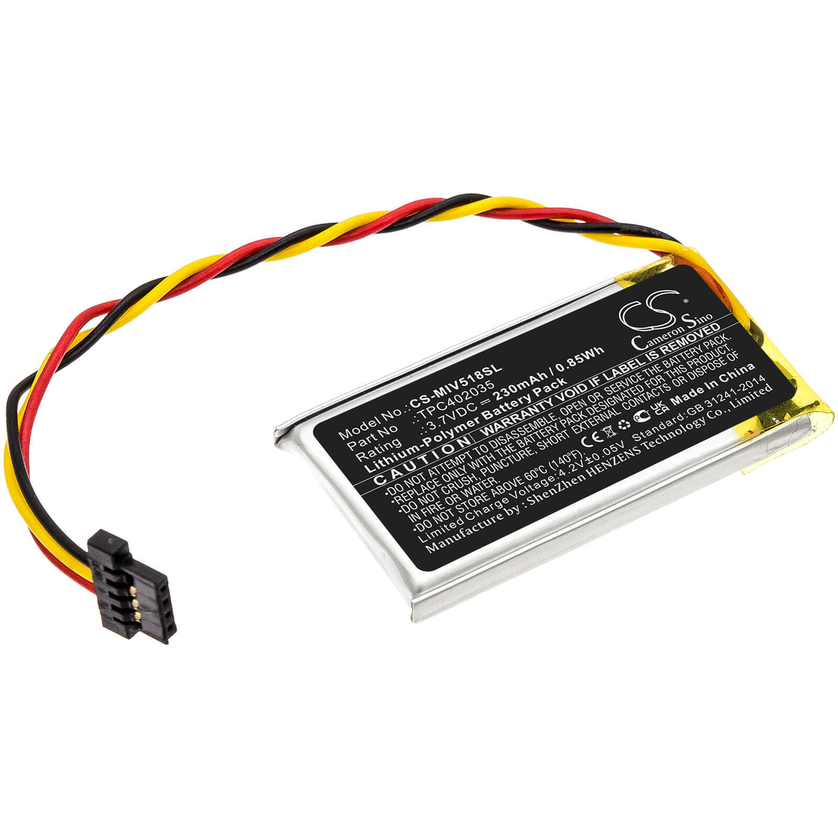 Batterie Dashcam Li-polymère 3,7v, 230mah, adaptée aux modèles Mio, Mivue 508, Mivue 518, Mivue 528, 0,85wh Dashcam Cameron Sino Technology Limited