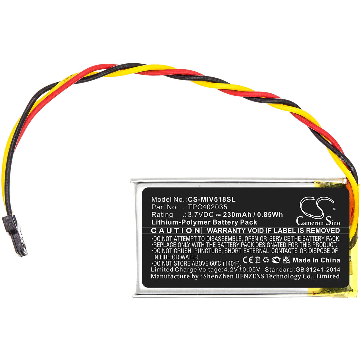 Batterie Dashcam Li-polymère 3,7v, 230mah, adaptée aux modèles Mio, Mivue 508, Mivue 518, Mivue 528, 0,85wh Dashcam Cameron Sino Technology Limited