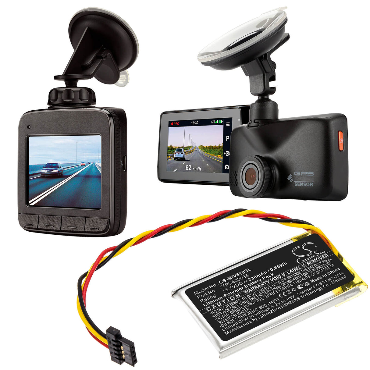 Batterie Dashcam Li-polymère 3,7v, 230mah, adaptée aux modèles Mio, Mivue 508, Mivue 518, Mivue 528, 0,85wh Dashcam Cameron Sino Technology Limited