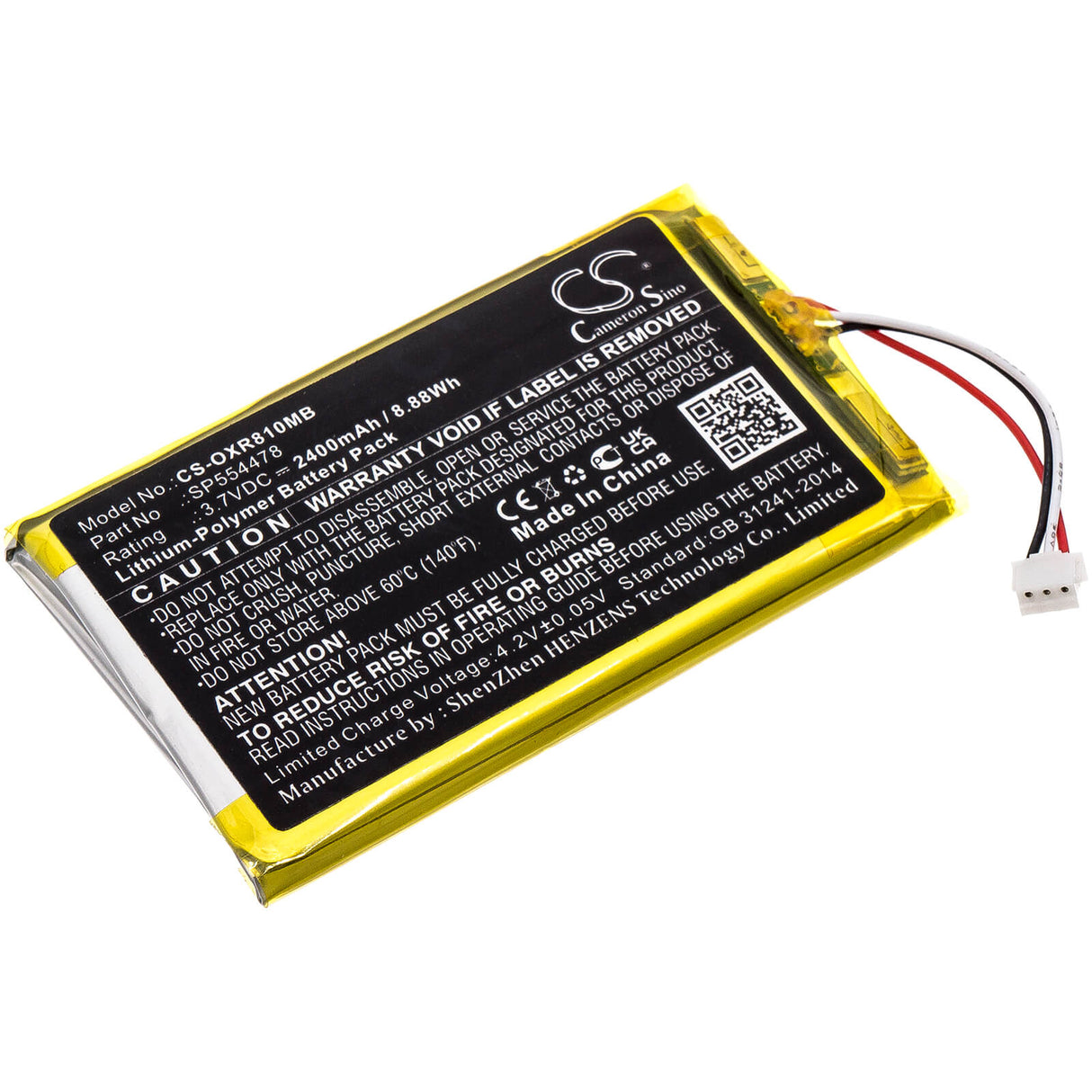 Batterie Babyphone 3,7v, 2400mah, Li-polymère Convient pour Infant Optics, Dxr-8 Pro, 8,88wh BabyPhone Cameron Sino Technology Limited