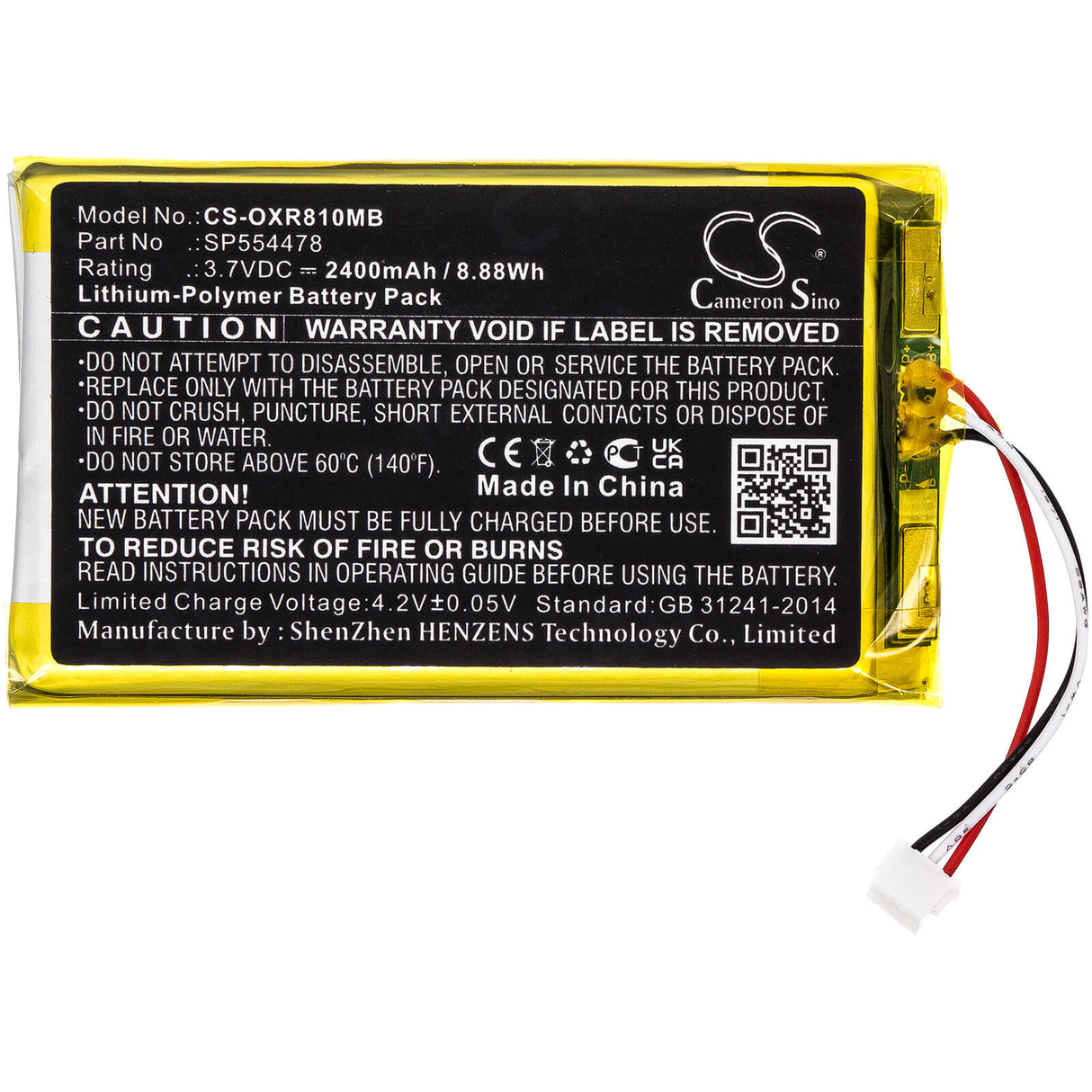 Batterie Babyphone 3,7v, 2400mah, Li-polymère Convient pour Infant Optics, Dxr-8 Pro, 8,88wh BabyPhone Cameron Sino Technology Limited