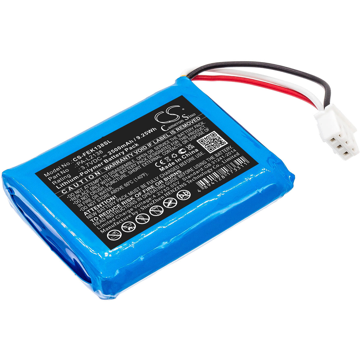 3,7V, Li-Polymère, 2500mAh, Batterie Pack batterie s'adapte à Fey Elektronik, Pa-l2138, 9,25Wh Batterie Pack Cameron Sino Technology Limited