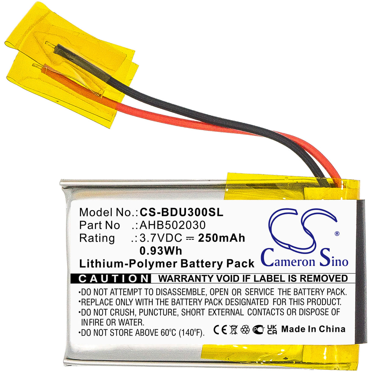 3.7V, Li-Polymer, 250mAh, Headset battery fits Teufel, Bosch, 502030, Bdu3xx, Intuvia Display, 0.93Wh Wireless Headset Cameron Sino Technology Limited