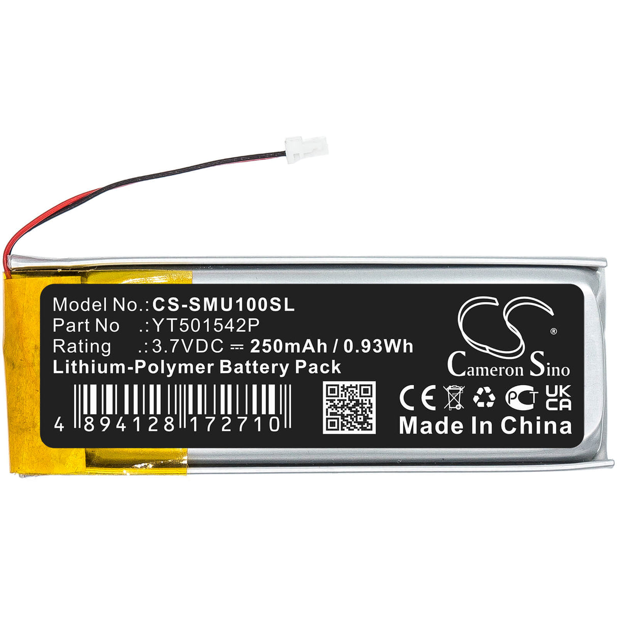 3.7V, Li-Polymer, 250mAh, Headset battery fits Sena, Yt501542p, 10u, 0.93Wh Wireless Headset Cameron Sino Technology Limited