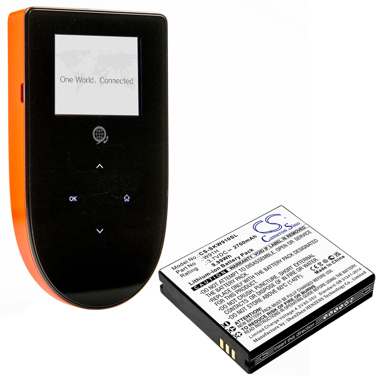 3.7V, Li-ion, 2700mAh, Batterie Hotspot compatible avec Skyroam, W91h, W19, W19h, 9.99Wh Hotspot Cameron Sino Technology Limited