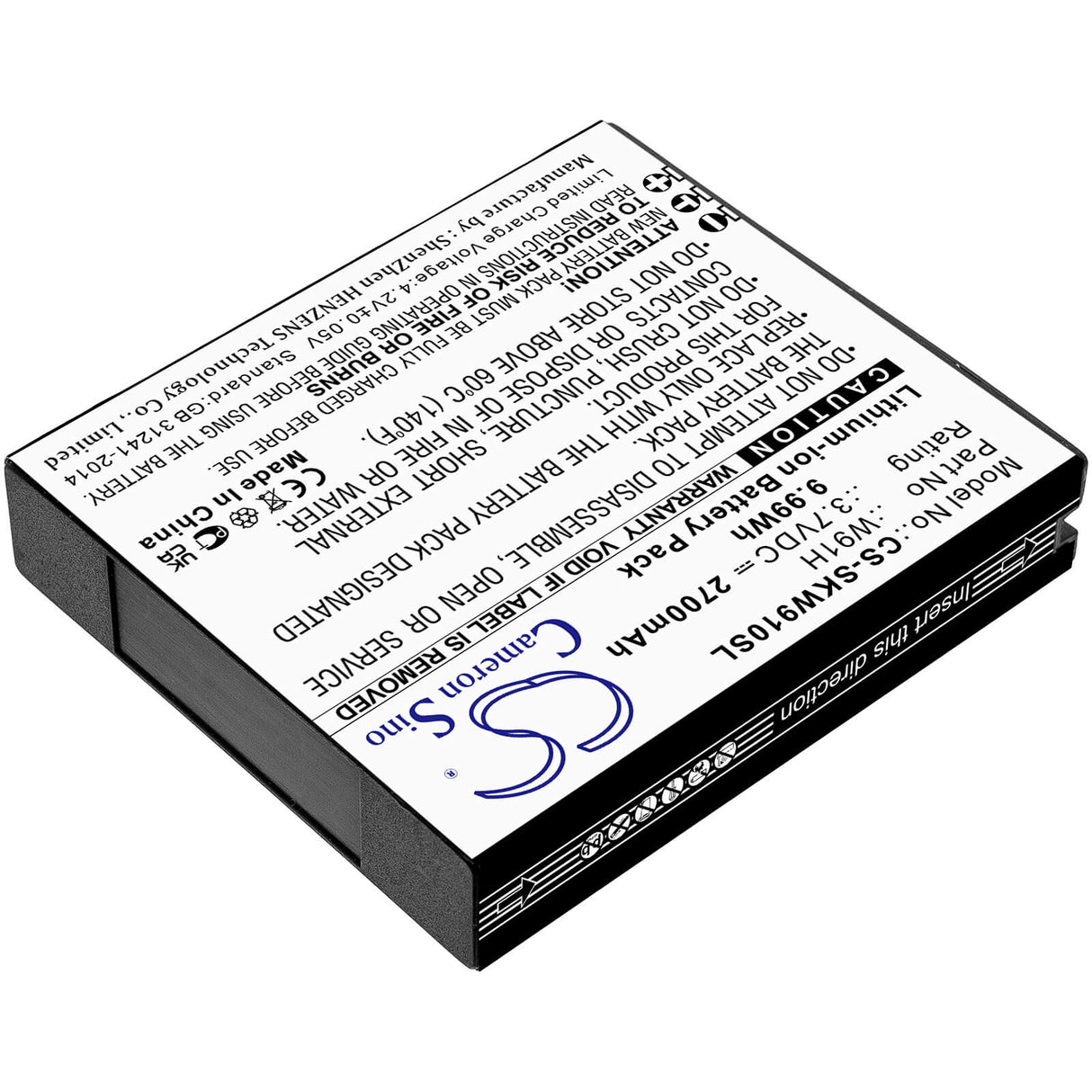 3.7V, Li-ion, 2700mAh, Batterie Hotspot compatible avec Skyroam, W91h, W19, W19h, 9.99Wh Hotspot Cameron Sino Technology Limited