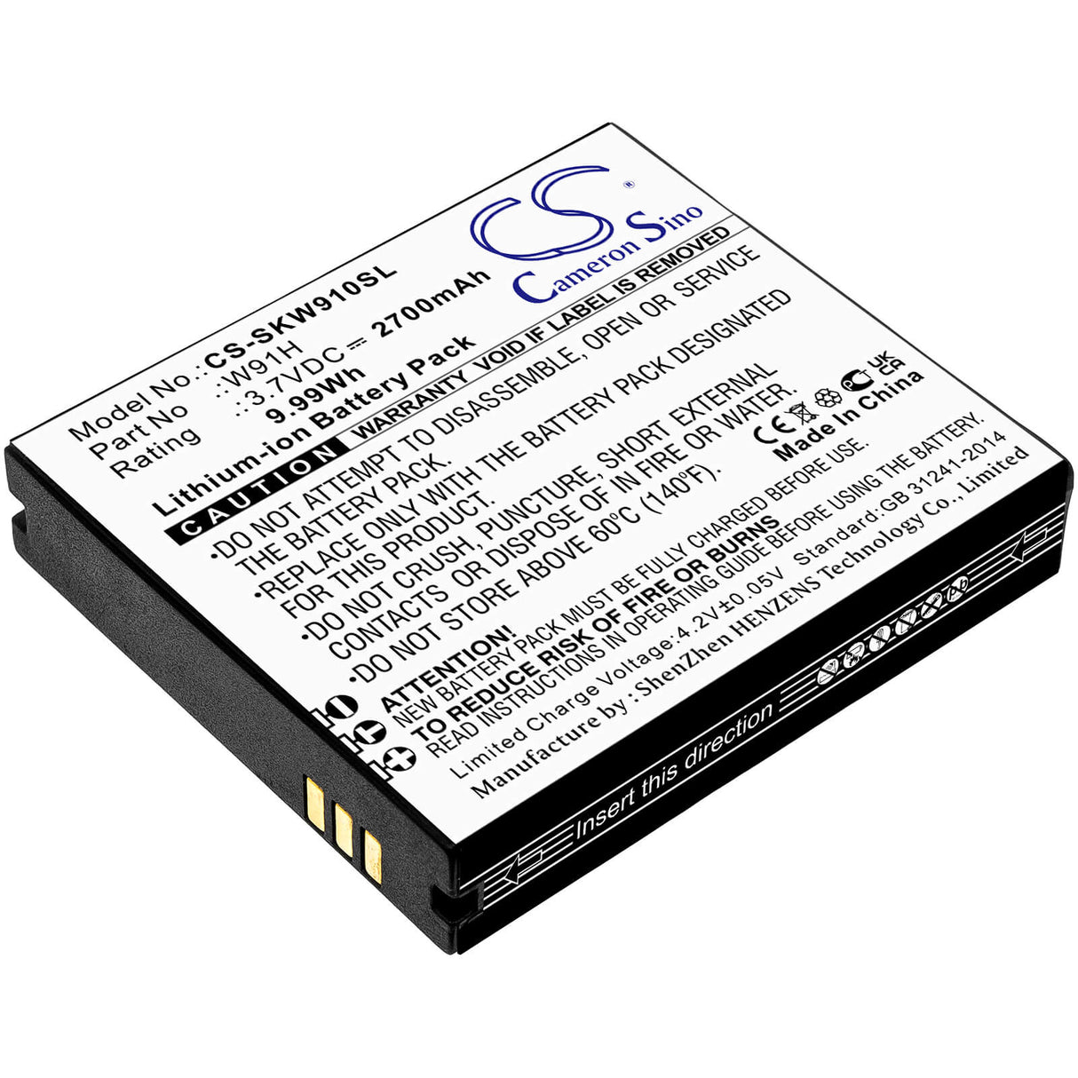 3.7V, Li-ion, 2700mAh, Batterie Hotspot compatible avec Skyroam, W91h, W19, W19h, 9.99Wh Hotspot Cameron Sino Technology Limited