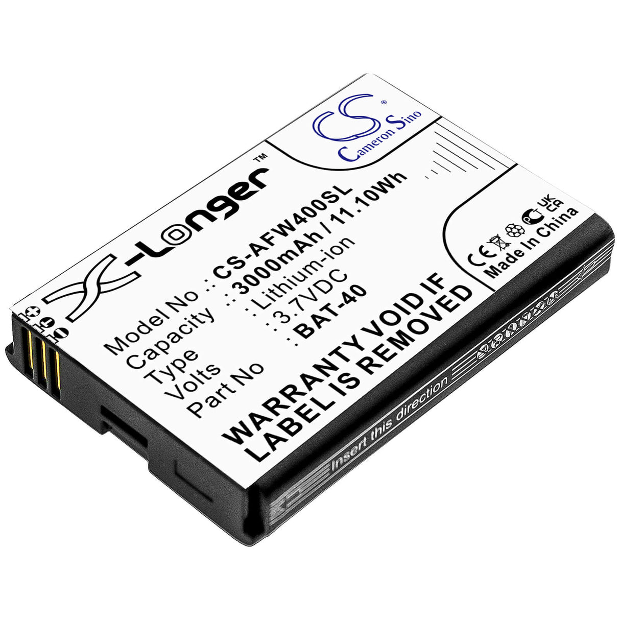 3.7V, Li-ion, 3000mAh, Hotspot battery fits At&t, Bat-40, Ifwa-40, 11.10Wh Hotspot Cameron Sino Technology Limited