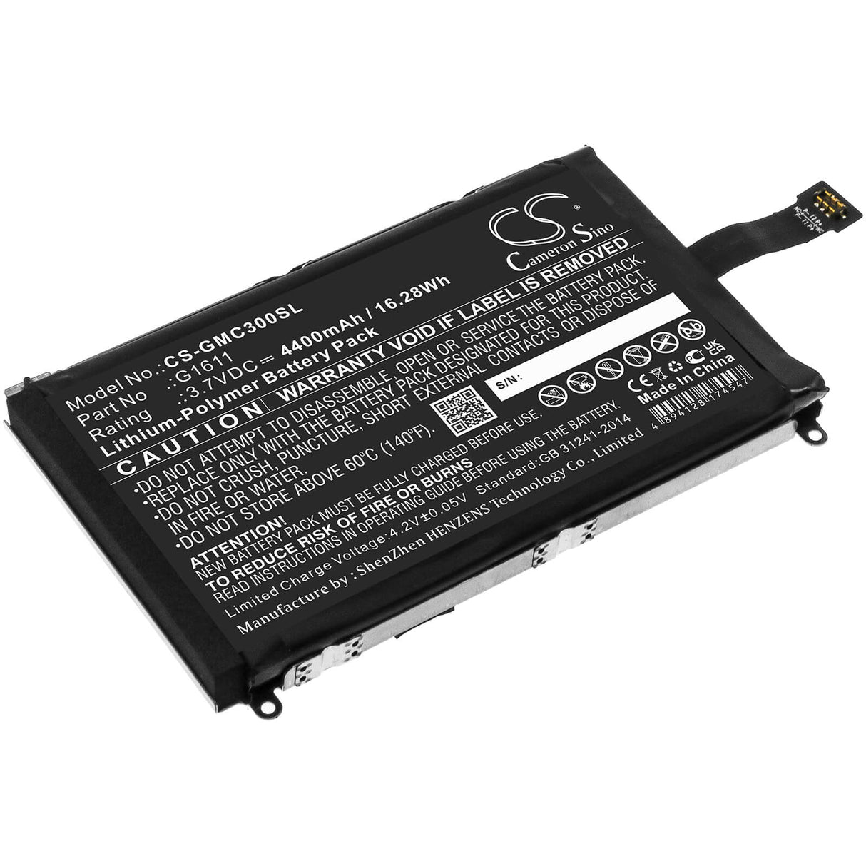 3.7V, Li-Polymer, 4400mAh, batterie Hotspot compatible avec Glocalme, G1611, G1611, G3, 16.28Wh Hotspot Cameron Sino Technology Limited