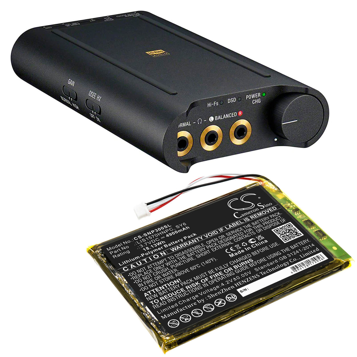 Batterie amplificateur 3,7v, 4900mah, Li-polymère adaptée à Sony, Pha-3, 18,13wh Amplificateur Cameron Sino Technology Limited