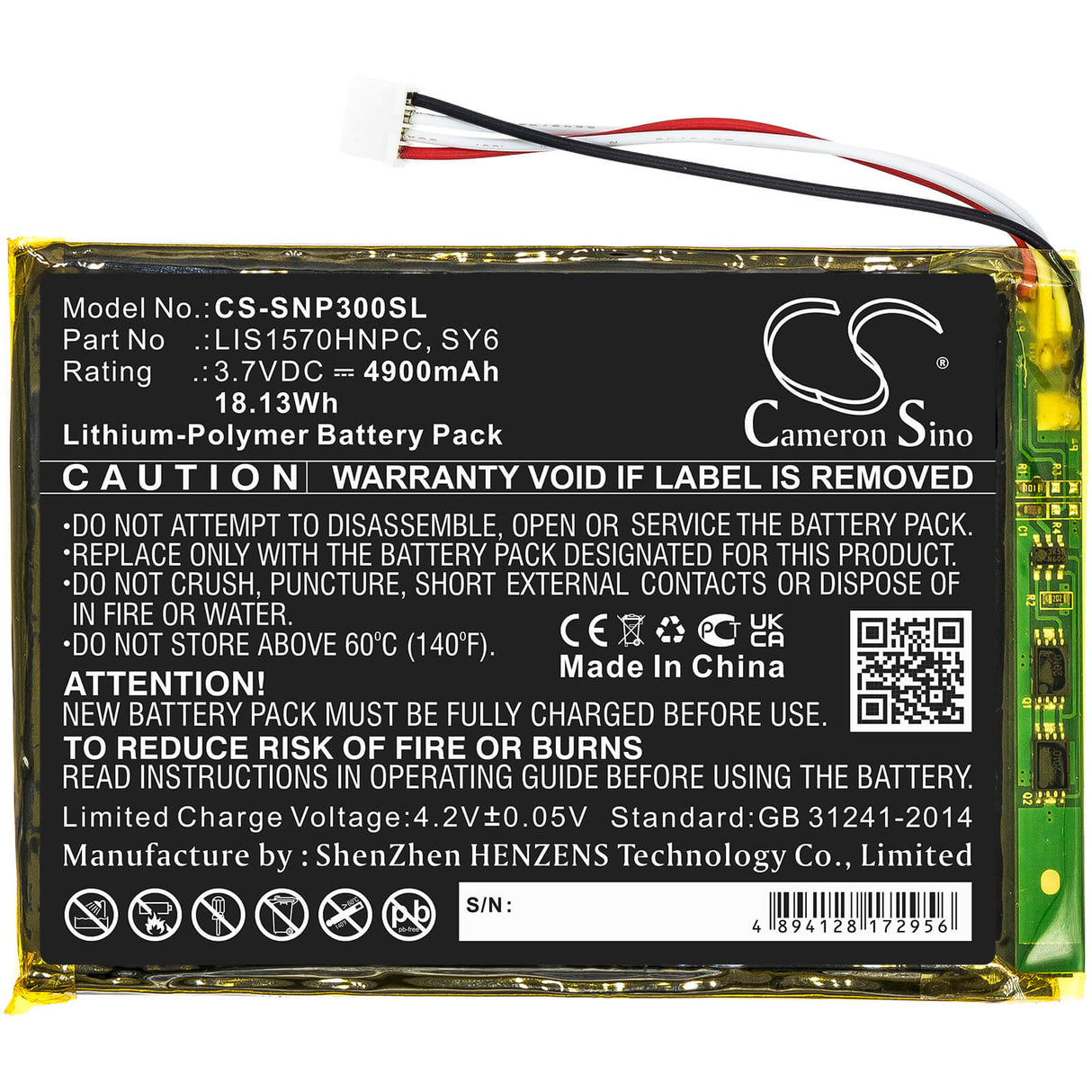 Batterie amplificateur 3,7v, 4900mah, Li-polymère adaptée à Sony, Pha-3, 18,13wh Amplificateur Cameron Sino Technology Limited
