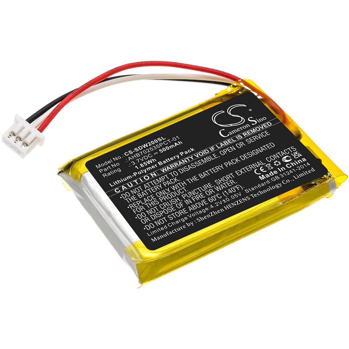 3.7V, Li-Polymer, 500mAh, Headset battery fits Sennheiser, Ahb702535pct-01, M3aebt, M3ietw, 1.85Wh Wireless Headset Cameron Sino Technology Limited