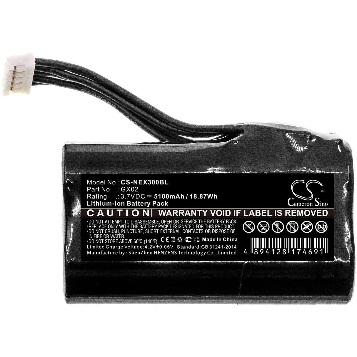 3,7V, Li-ion, 5100mAh, batterie de terminal de paiement adaptée à Nexgo, Gx02, N3, N5, 18,87Wh Terminal de Paiement Cameron Sino Technology Limited