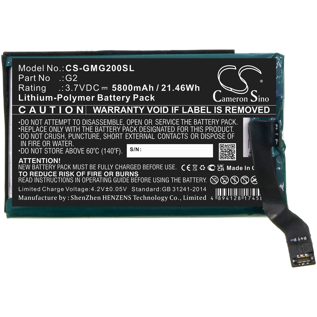 3,7V, Li-Polymer, 5800mAh, batterie Hotspot s'adapte à Glocalme, G2, 21,46Wh Hotspot Cameron Sino Technology Limited