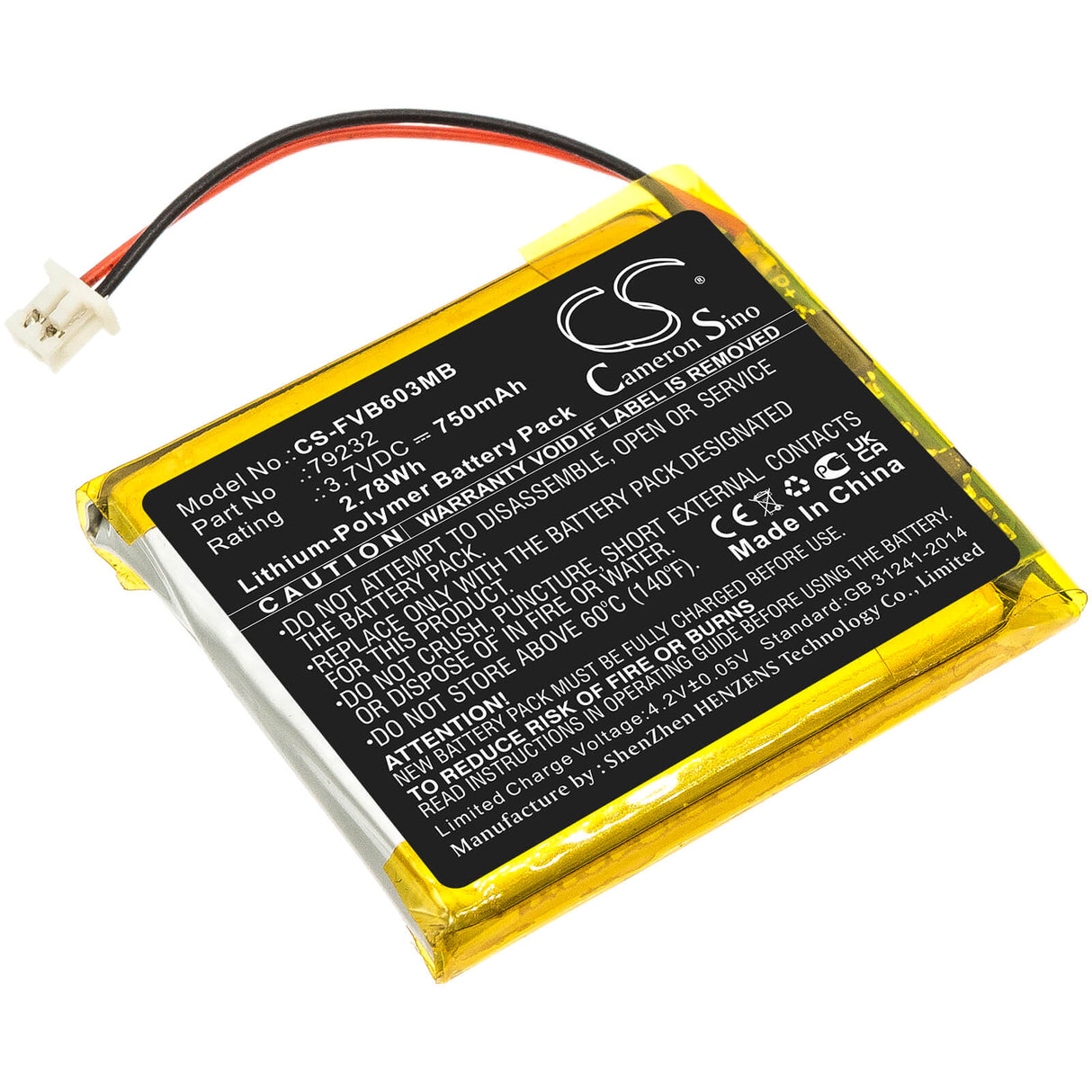 Batterie Babyphone 3.7v, 750mah, Li-polymère compatible avec Floureon, Vb603, 2.78wh BabyPhone Cameron Sino Technology Limited