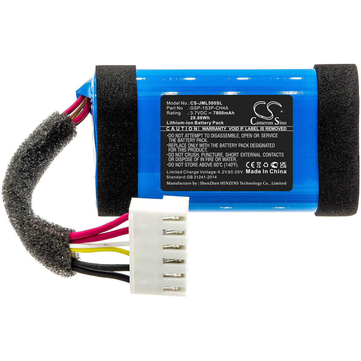 3.7V, Li-ion, 7800mAh, Speaker battery fits Jbl, Charge 4 ( Gsp-1s3p-ch4a Only), Charge 5 (gsp-1s3p-ch4d Only), 28.86Wh Speaker Cameron Sino Technology Limited