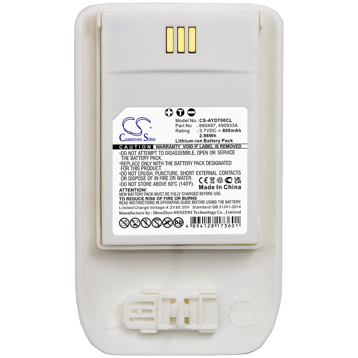 3.7V, Li-ion, 800mAh, Cordless Phone battery fits Mitel, Innovaphone, Ascom, (White), 490933a, D63, D63 Messenger Lite, 2.96Wh Cordless Phone Cameron Sino Technology Limited (Cordless Phone)