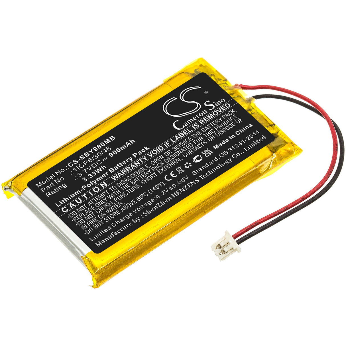 3,7 V, 900 mAh, Batterie Li-polymère pour Babyphone Convient pour Sanitas, Sby 98, 3,33 Wh BabyPhone Cameron Sino Technology Limited