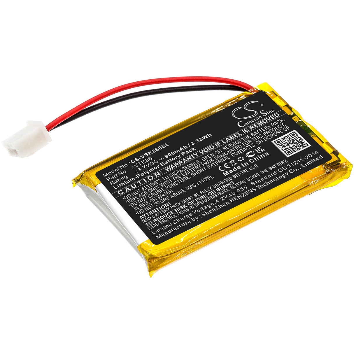 3,7V, Li-Polymère, 900mAh, batterie GPS compatible Velocitek, Vtk86, Shift, 3,33Wh GPS, Navigator Cameron Sino Technology Limited
