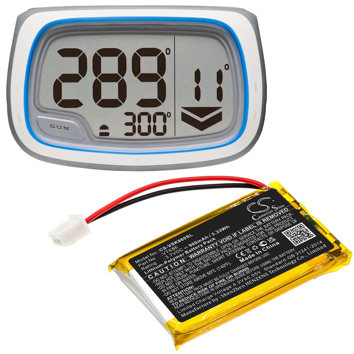 3,7V, Li-Polymère, 900mAh, batterie GPS compatible Velocitek, Vtk86, Shift, 3,33Wh GPS, Navigator Cameron Sino Technology Limited