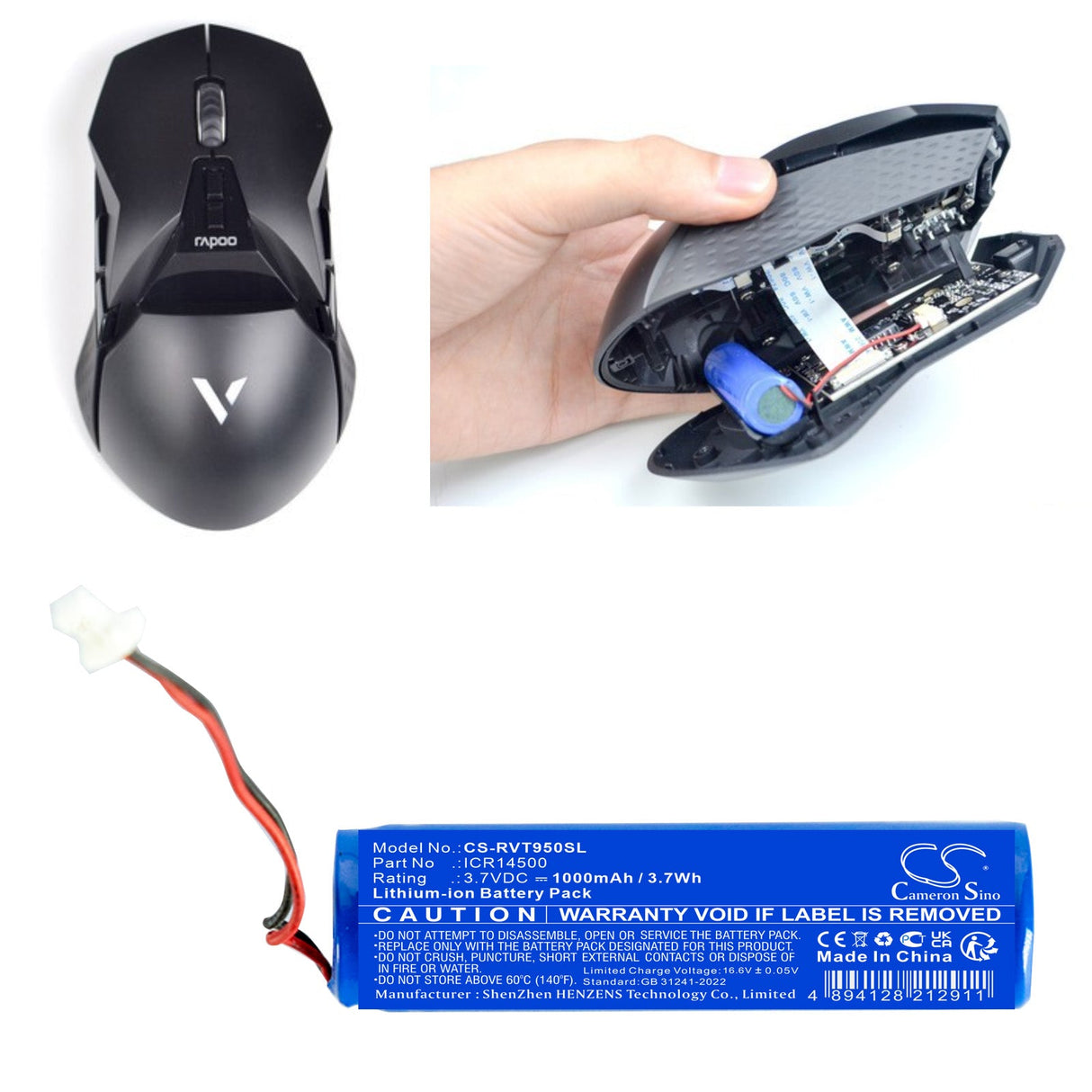 3.7V, Li-ion, 1000mAh, Keyboard,Mouse battery fits Rapoo, Vt950, 3.7Wh Keyboard,Mouse Cameron Sino Technology Limited