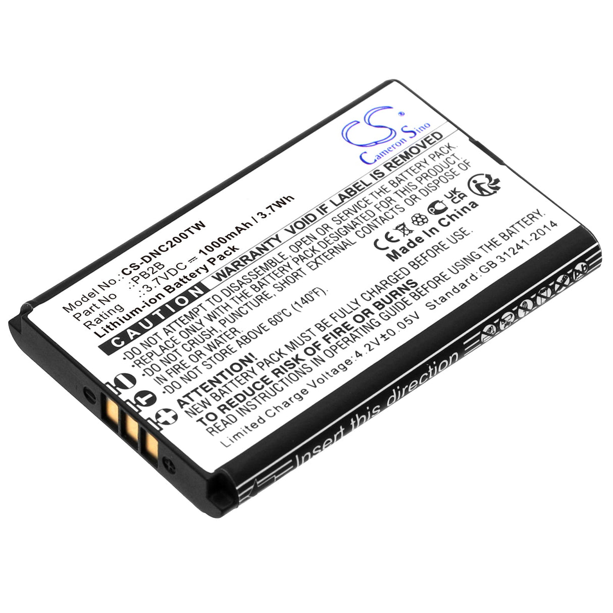 3.7V, Li-ion, 1000mAh, Two-Way Radio battery fits Dynascan, 2b, 3.7Wh Two-Way Radio Cameron Sino Technology Limited