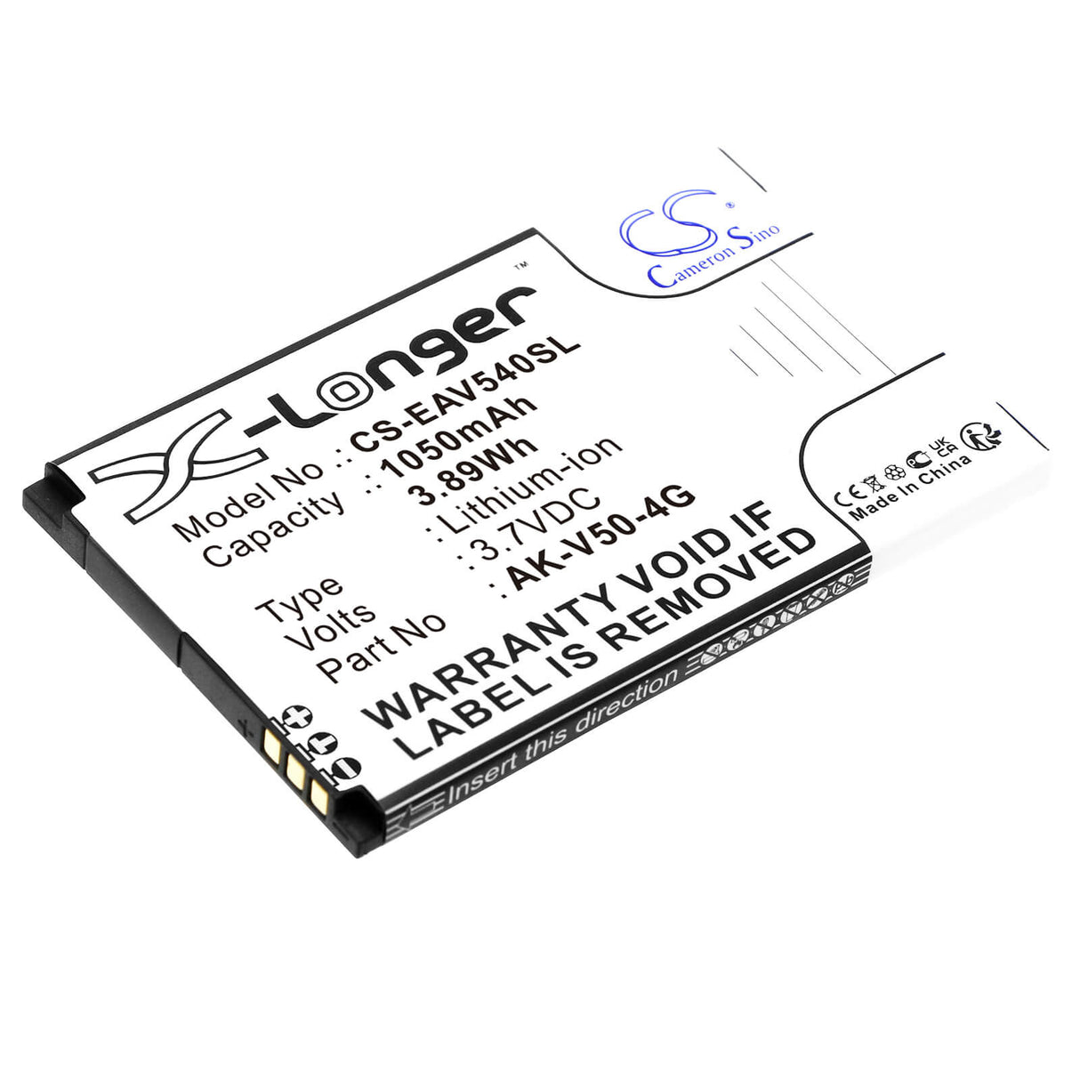 3.7V, Li-ion, 1050mAh, SmartPhone battery fits Emporia, Ak-v50-4g, Active V50, Active V50 4g, 3.89Wh Mobile, SmartPhone Cameron Sino Technology Limited (Smartphone)