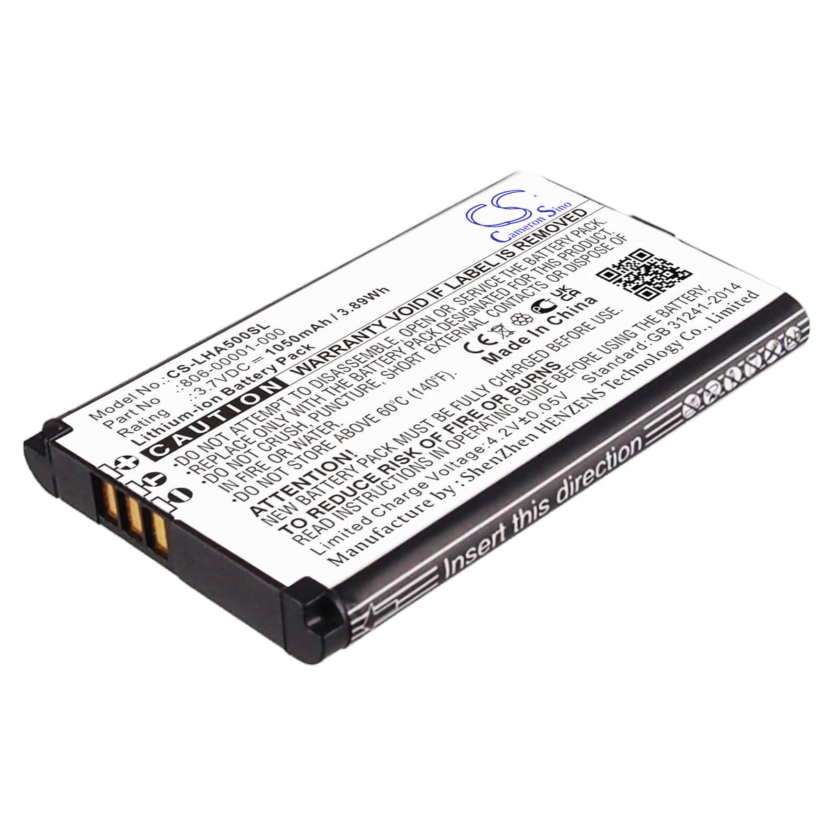 3.7V, Li-ion, 1050mAh, Headset battery fits Lightspeed, 806-00001-000, A500, Aviation, 3.89Wh Wireless Headset Cameron Sino Technology Limited
