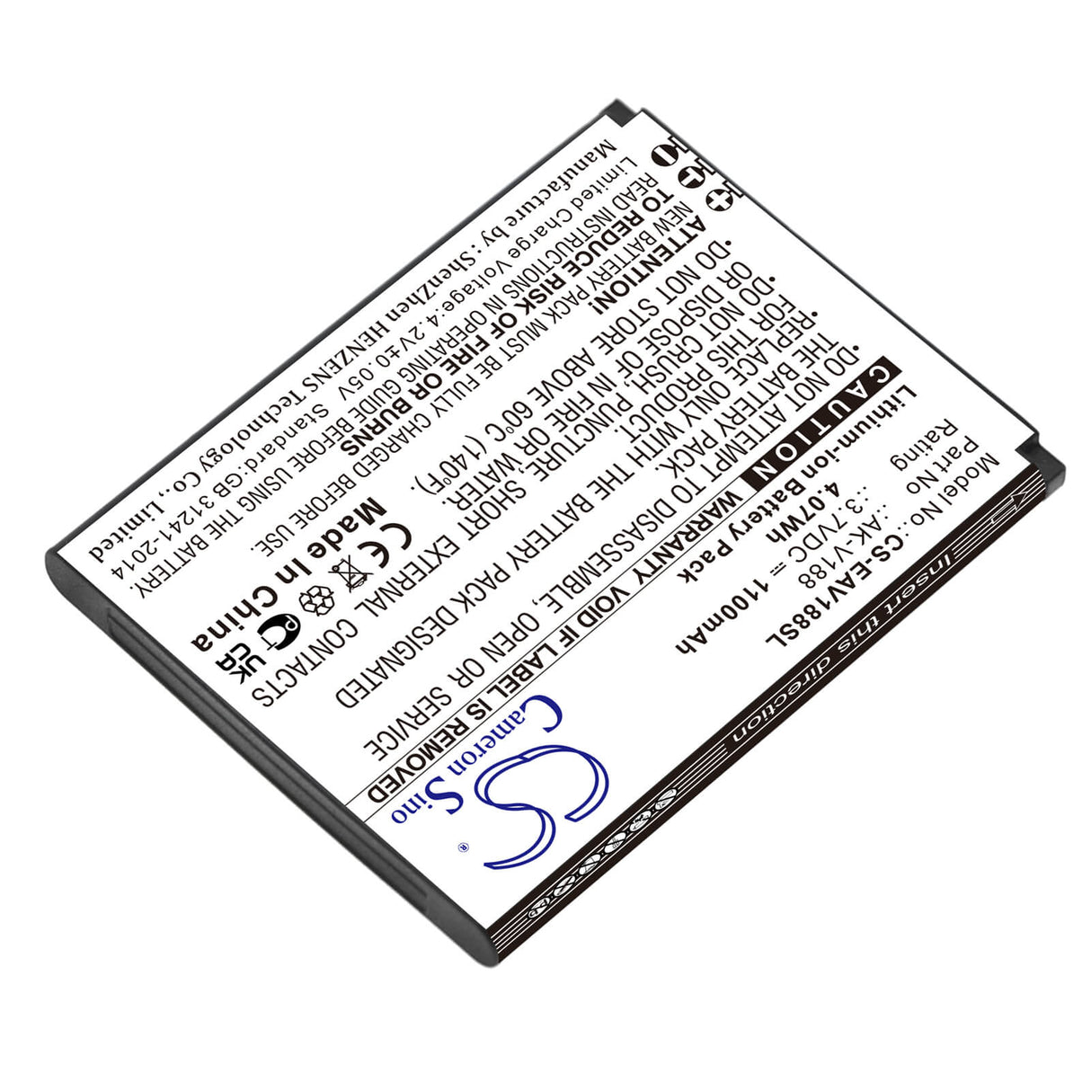 3.7V, Li-ion, 1100mAh, SmartPhone battery fits Emporia, Ak-v188, Touch Smart, Touch Smart 2, 4.07Wh Mobile, SmartPhone Cameron Sino Technology Limited (Smartphone)