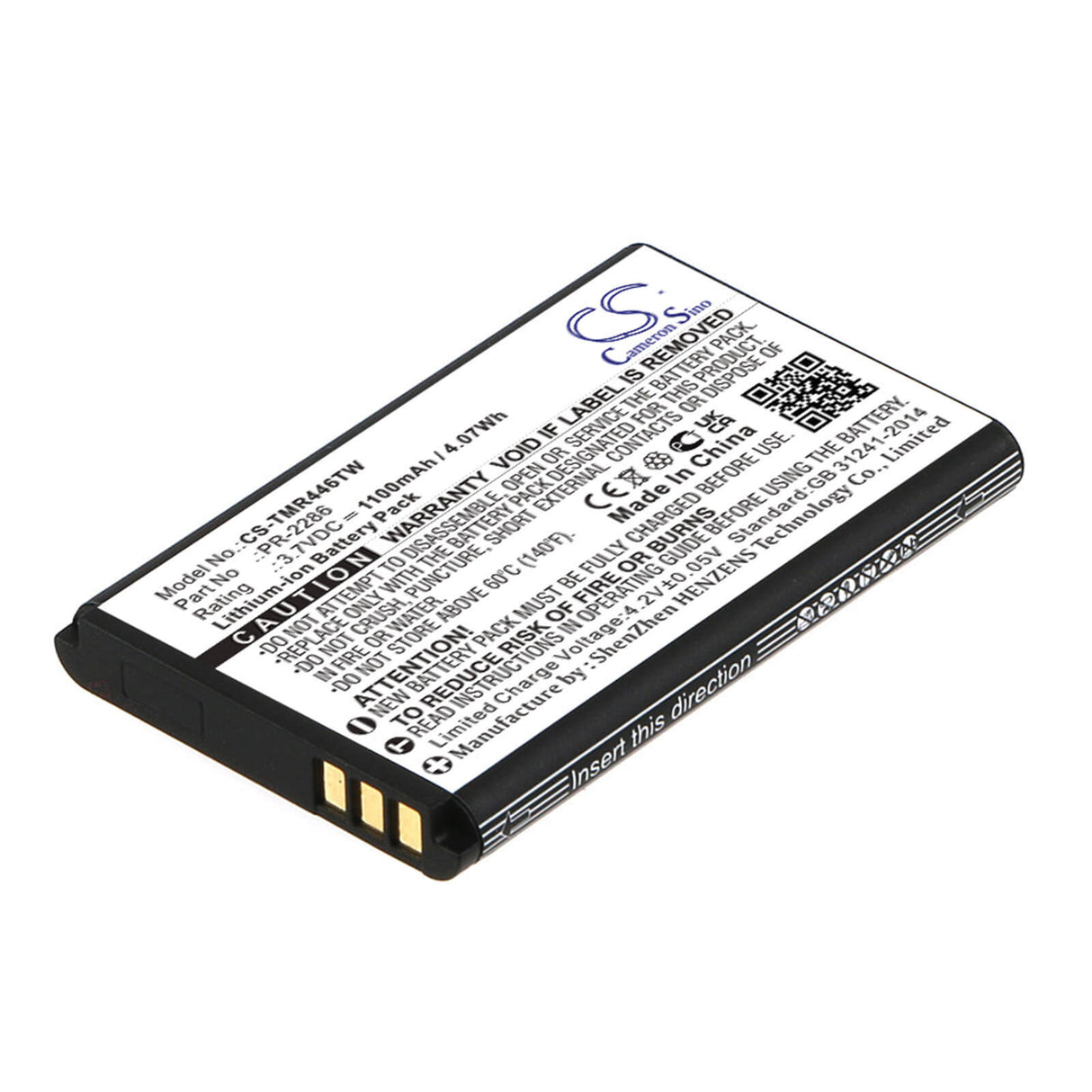 3.7V, Li-ion, 1100mAh, Two-Way Radio battery fits Tidradio, Zeadio, Motorola, Nedis, Cb28, Tectalk Outdoor, 4.07Wh Two-Way Radio Cameron Sino Technology Limited