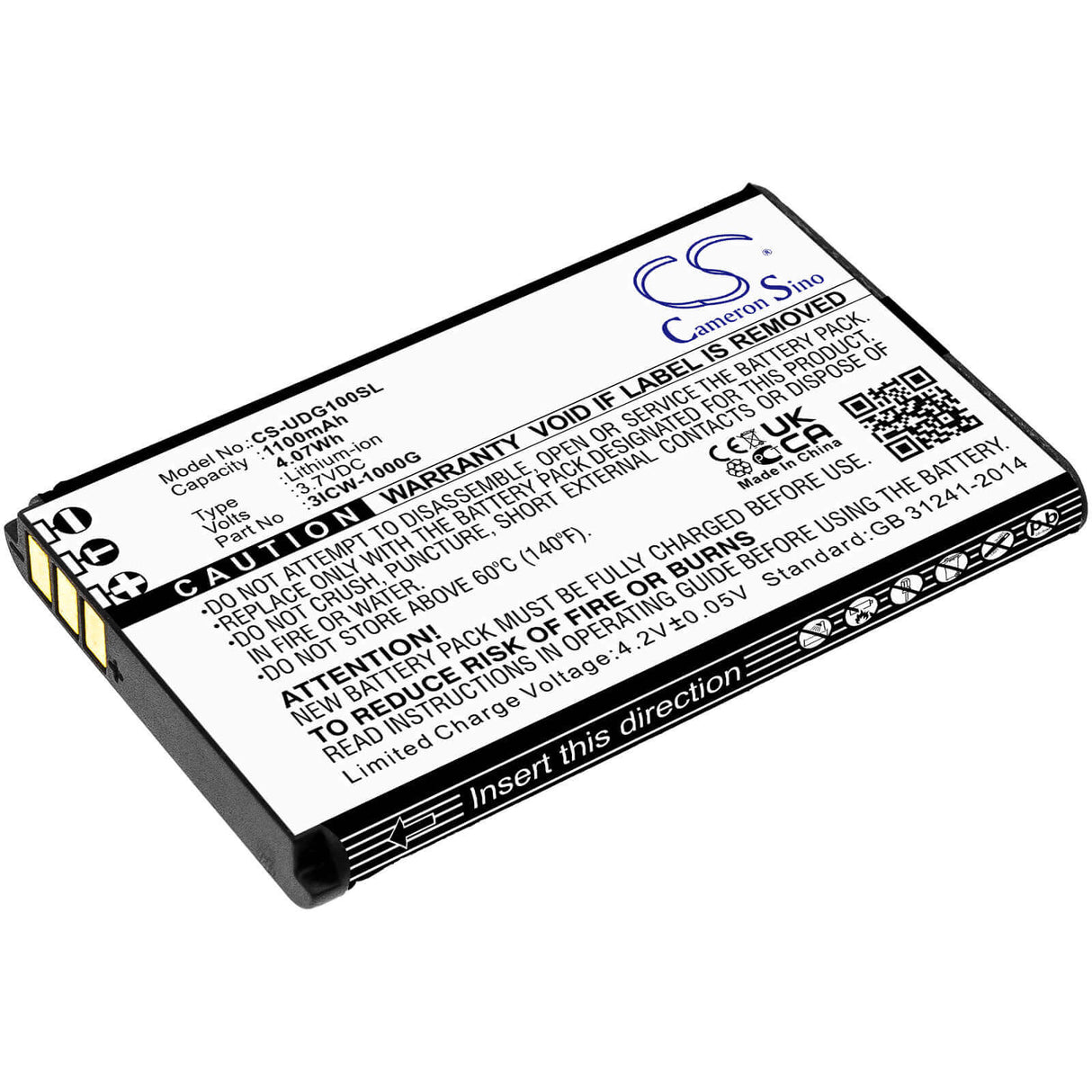 3.7V, Li-ion, 1100mAh, VoIP Phone battery fits Unidata, Incom, Icw-1000g, Icw-1000g, 4.07Wh VoIP Phone Cameron Sino Technology Limited
