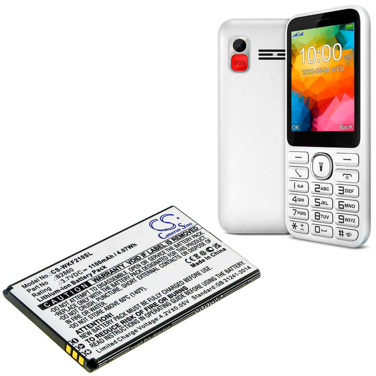 3.7V, Li-ion, 1100mAh, SmartPhone battery fits Wiko, B2860, F200, 4.07Wh Mobile, SmartPhone Cameron Sino Technology Limited (Smartphone)