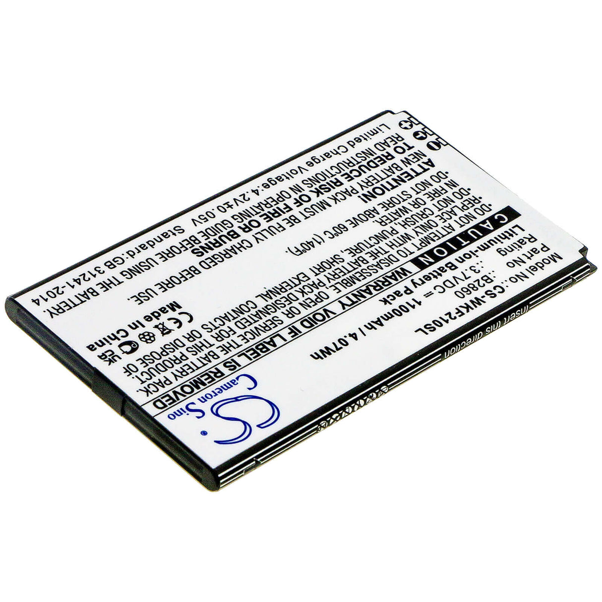 3.7V, Li-ion, 1100mAh, SmartPhone battery fits Wiko, B2860, F200, 4.07Wh Mobile, SmartPhone Cameron Sino Technology Limited (Smartphone)